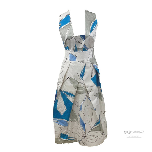 Milly Dresses & Skirts - Milly Blue Hand Drawn Leaf Print Party Dress 4 EUC